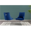 Pemberly Row Set of 2 Navy Blue Velvet Side Chairs w/ Iron Chrome Legs & Ring