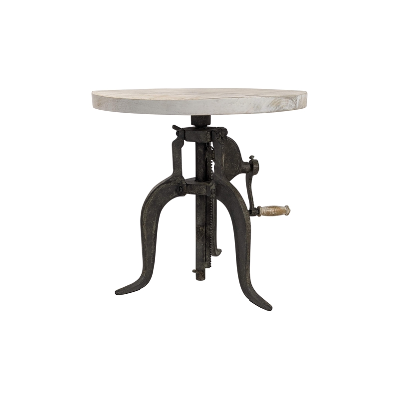 Pemberly Row Adjustable Crank Accent Table in Driftwood/Aged Iron