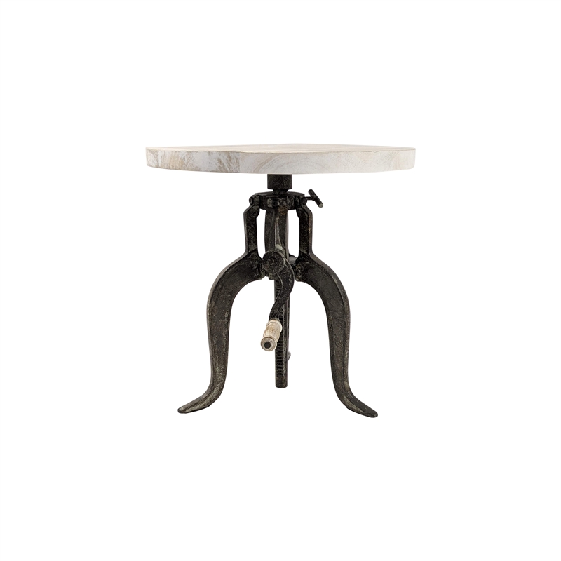 Pemberly Row Adjustable Crank Accent Table in Driftwood/Aged Iron