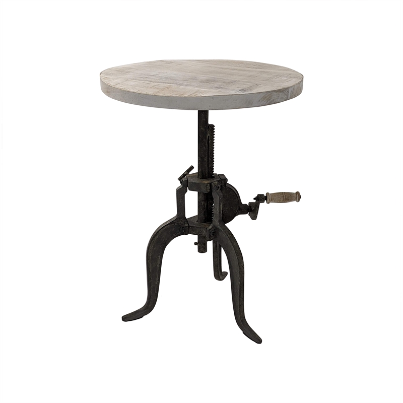 Pemberly Row Adjustable Crank Accent Table in Driftwood/Aged Iron