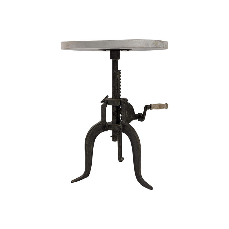 Pemberly Row Adjustable Crank Accent Table in Driftwood/Aged Iron