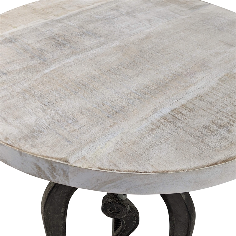 Pemberly Row Adjustable Crank Accent Table in Driftwood/Aged Iron