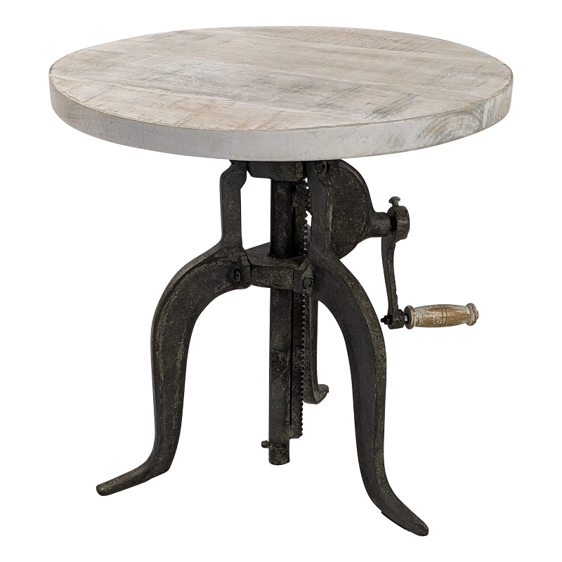 Pemberly Row Adjustable Crank Accent Table in Driftwood/Aged Iron