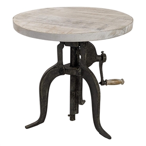 Pemberly Row Adjustable Crank Accent Table in Driftwood/Aged Iron