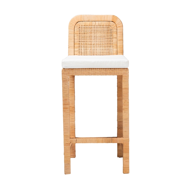 Pemberly Row Bohemian Natural Brown Rattan and Mahogany Wood Bar Stool