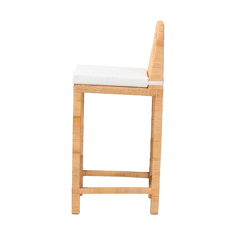 Pemberly Row Bohemian Natural Brown Rattan and Mahogany Wood Bar Stool