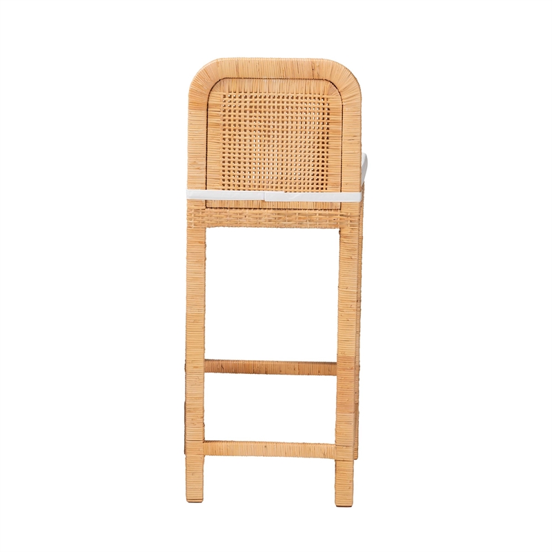 Pemberly Row Bohemian Natural Brown Rattan and Mahogany Wood Bar Stool