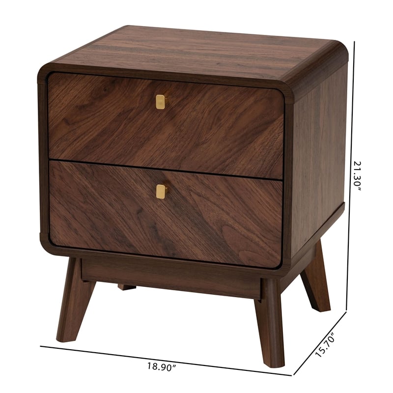 Pemberly Row Modern Walnut Brown Finished Wood 2-Drawer Nightstand