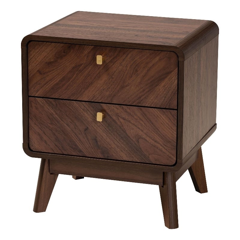 Pemberly Row Modern Walnut Brown Finished Wood 2-Drawer Nightstand