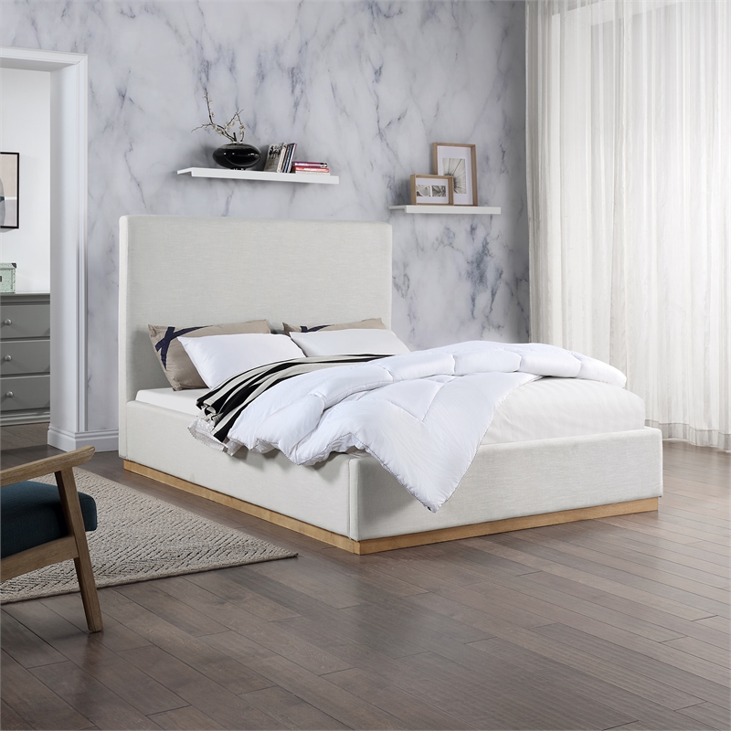 Pemberly Row Contemporary Cream Linen Textured Fabric King Bed