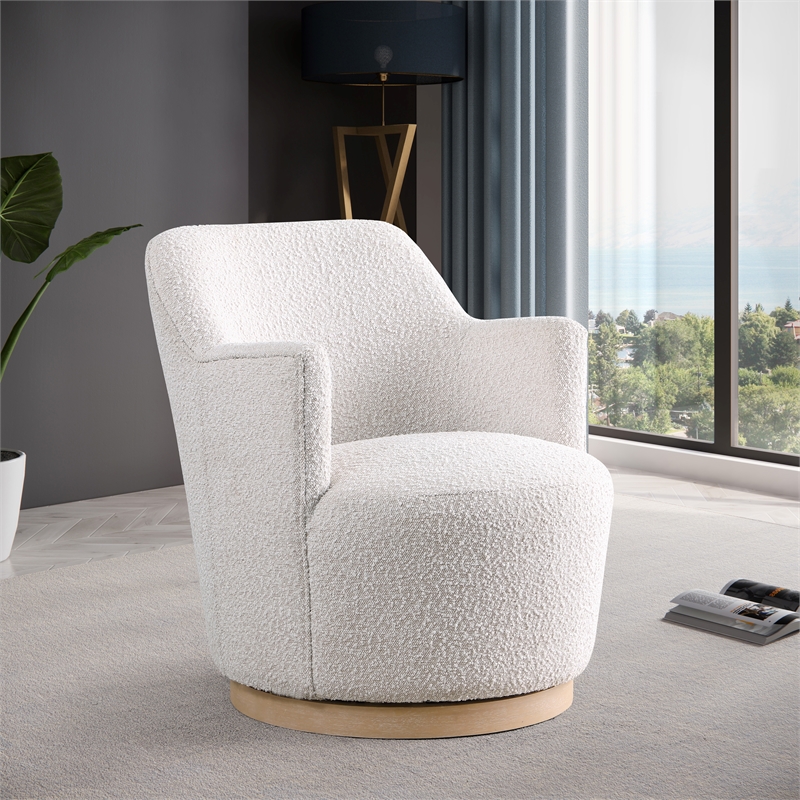 Pemberly Row Contemporary Cream Boucle Fabric Swivel Accent Chair