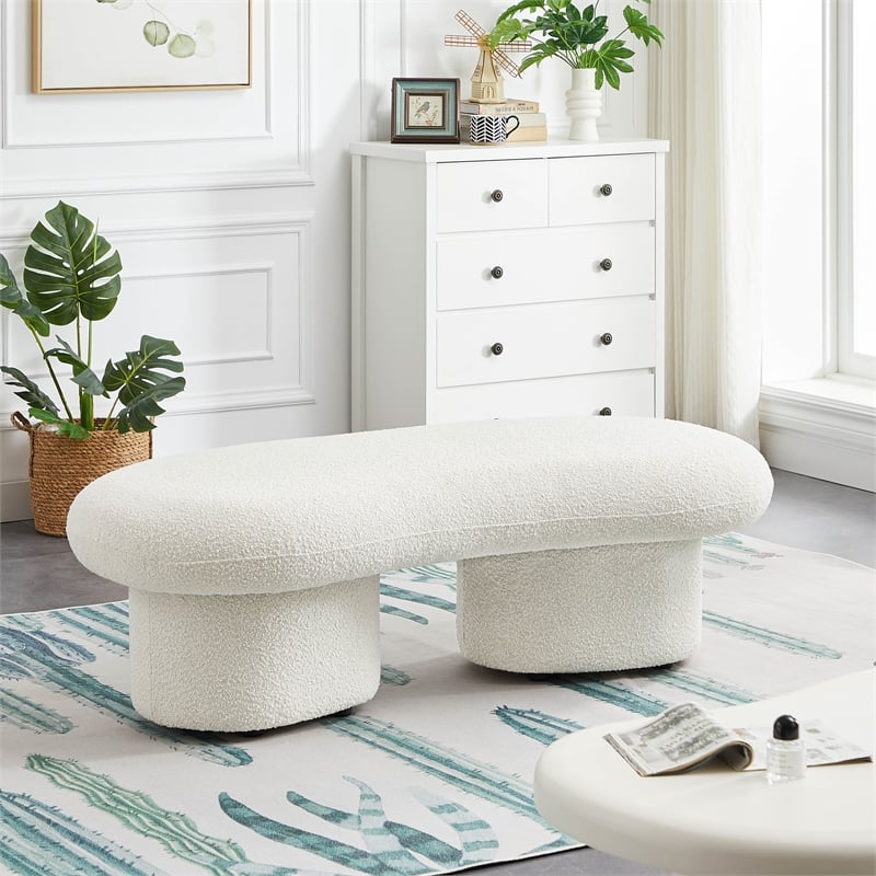 Pemberly Row Modern / Contemporary Cream Boucle Fabric Bench