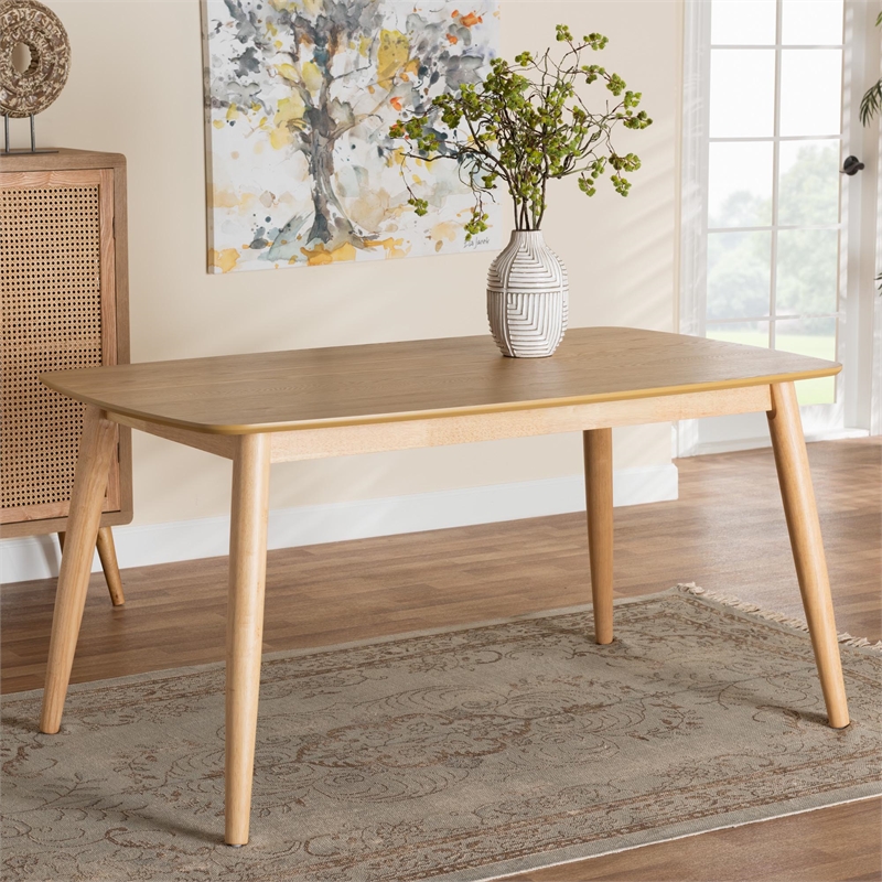 Pemberly Row Mid-Century Modern Natural Oak Finished Wood Dining Table
