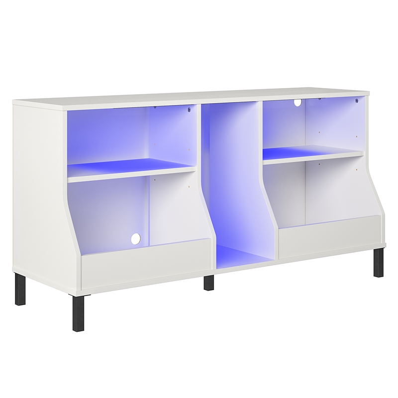 Pemberly Row Youth Gaming TV Stand w/ ARGB LED Lights in White