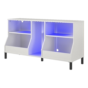 Pemberly Row Youth Gaming TV Stand w/ ARGB LED Lights in White