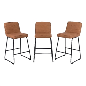 Pemberly Row 26&quot Modern Faux Leather Counter Stool in Camel (Set of 3)