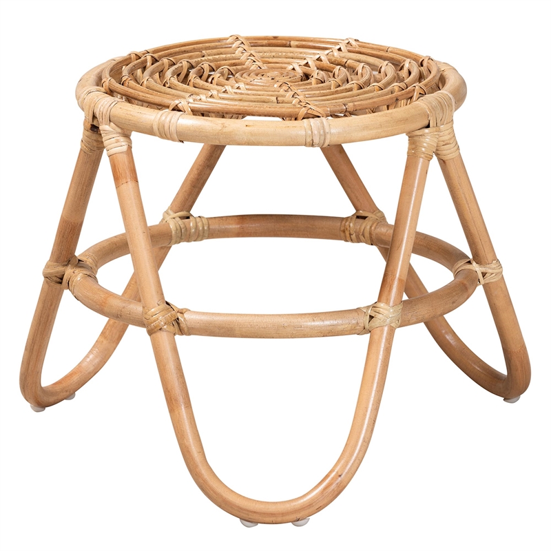 Pemberly Row Contemporary Bohemian Natural Brown Rattan End Table