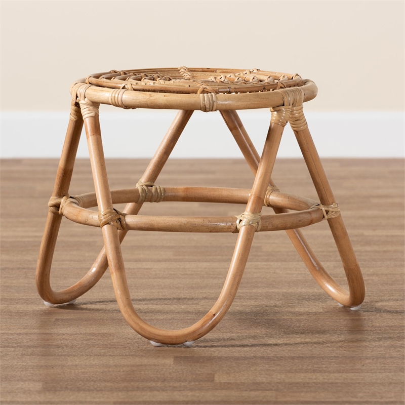 Pemberly Row Contemporary Bohemian Natural Brown Rattan End Table