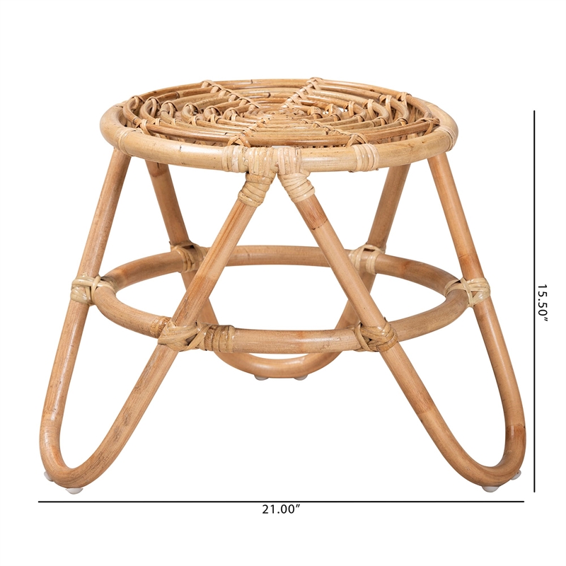 Pemberly Row Contemporary Bohemian Natural Brown Rattan End Table