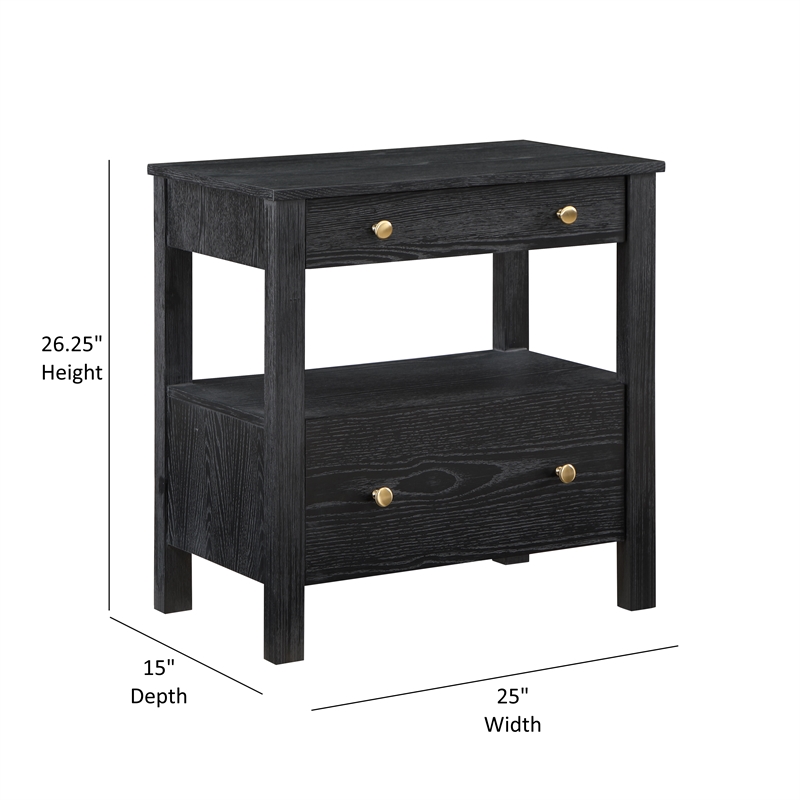 Pemberly Row Black Finish Wood 2-drawer Modern Storage Nightstand