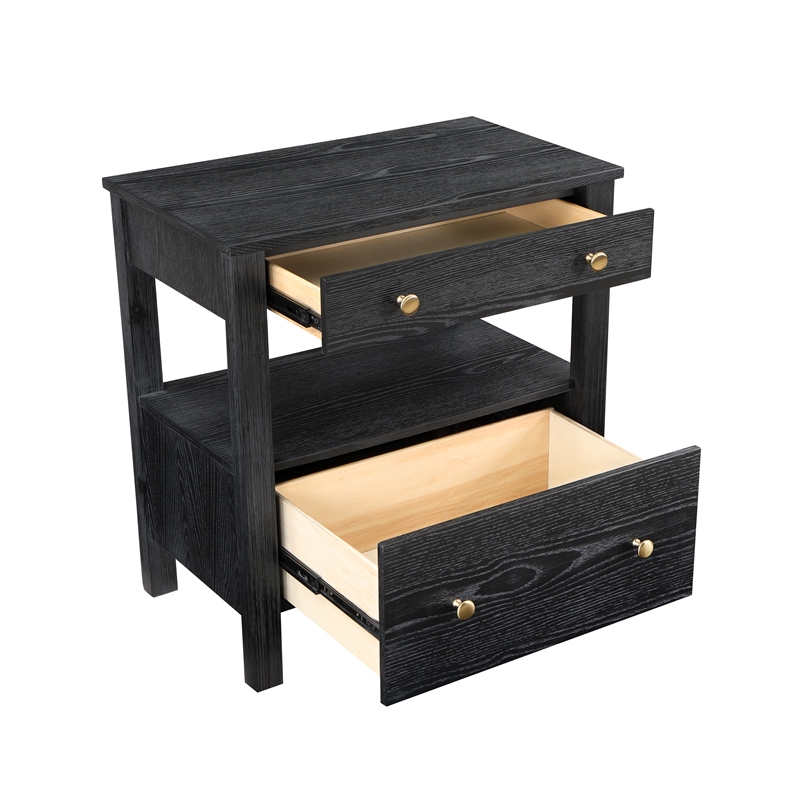 Pemberly Row Black Finish Wood 2-drawer Modern Storage Nightstand