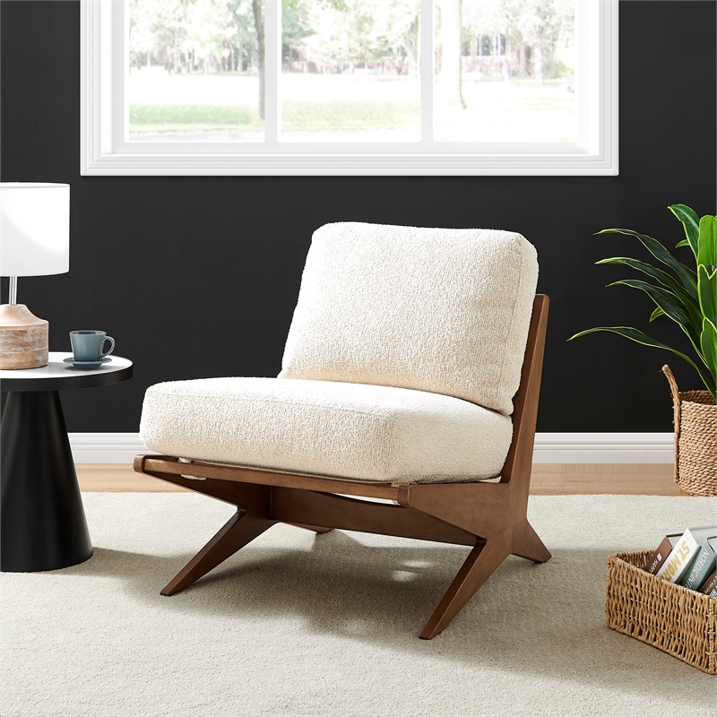 Pemberly Row Contemporary Fabric Accent Chair in Palladian Beige