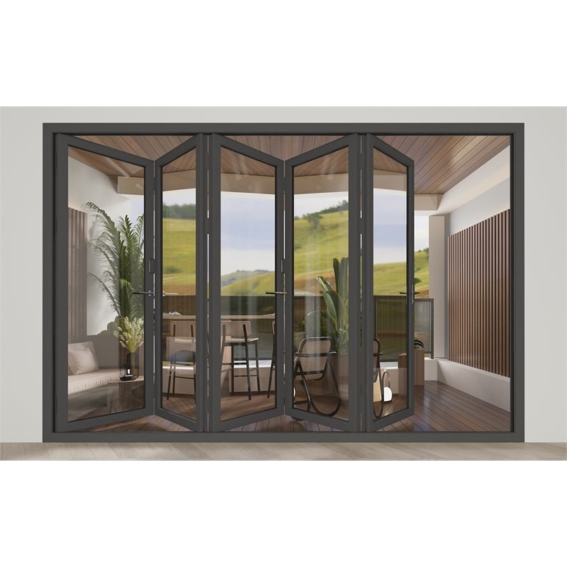 Pemberly Row 5 Panels Alumium Folding Door - Black Folded Out From Left To Right