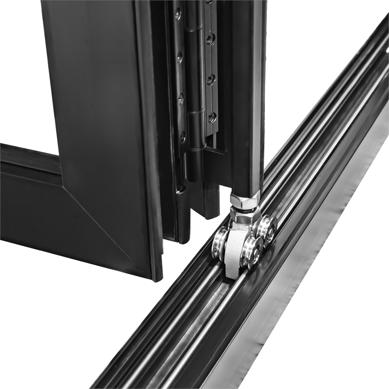 Pemberly Row 5 Panels Alumium Folding Door - Black Folded Out From Left To Right