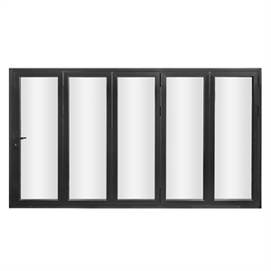 Pemberly Row 5 Panels Alumium Folding Door - Black Folded Out From Left To Right