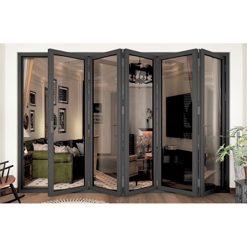Pemberly Row 5 Panels Alumium Folding Door - Black Folded Out From Left To Right