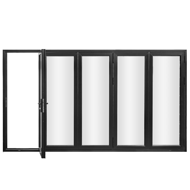 Pemberly Row 5 Panels Alumium Folding Door - Black Folded Out From Left To Right