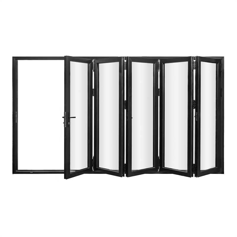 Pemberly Row 5 Panels Alumium Folding Door - Black Folded Out From Left To Right