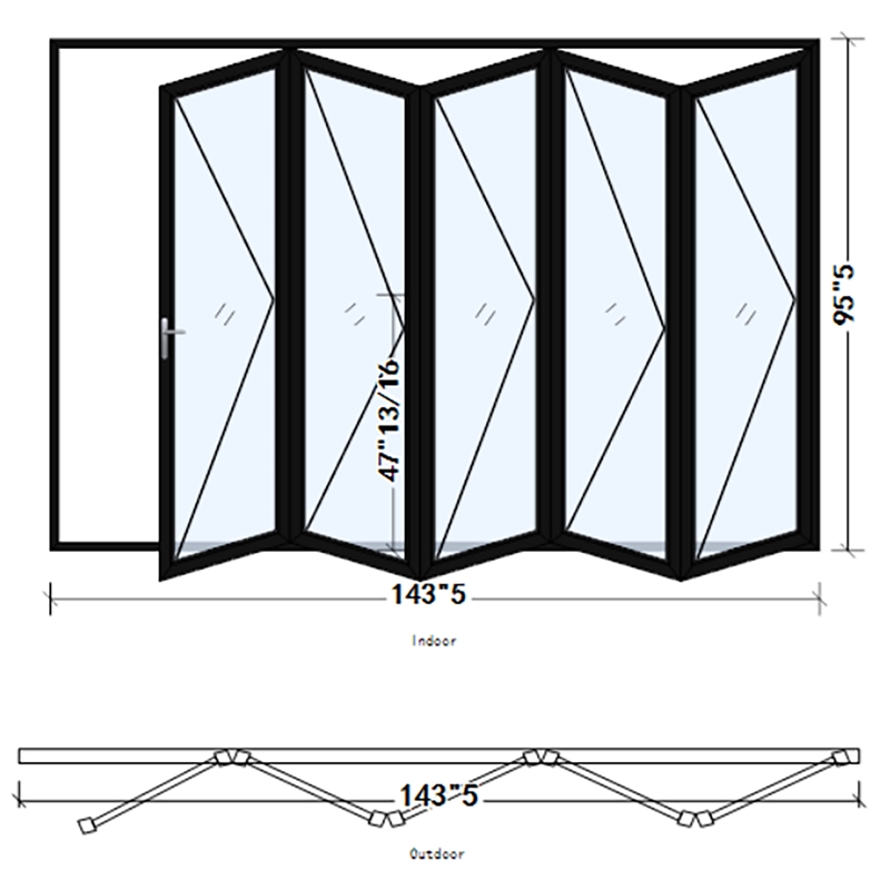 Pemberly Row 5 Panels Alumium Folding Door - Black Folded Out From Left To Right