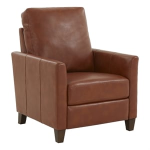 pemberly row caramel brown faux leather modern push back recliner