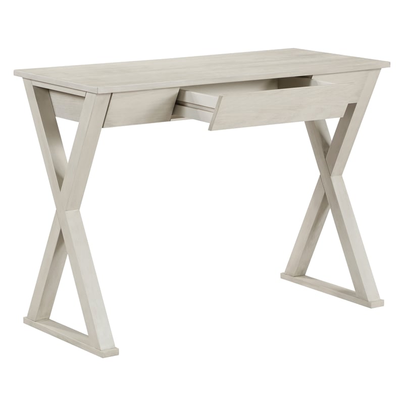Pemberly Row Writing Desk w/ Drawer in Engineered Wood Weathered White Finish