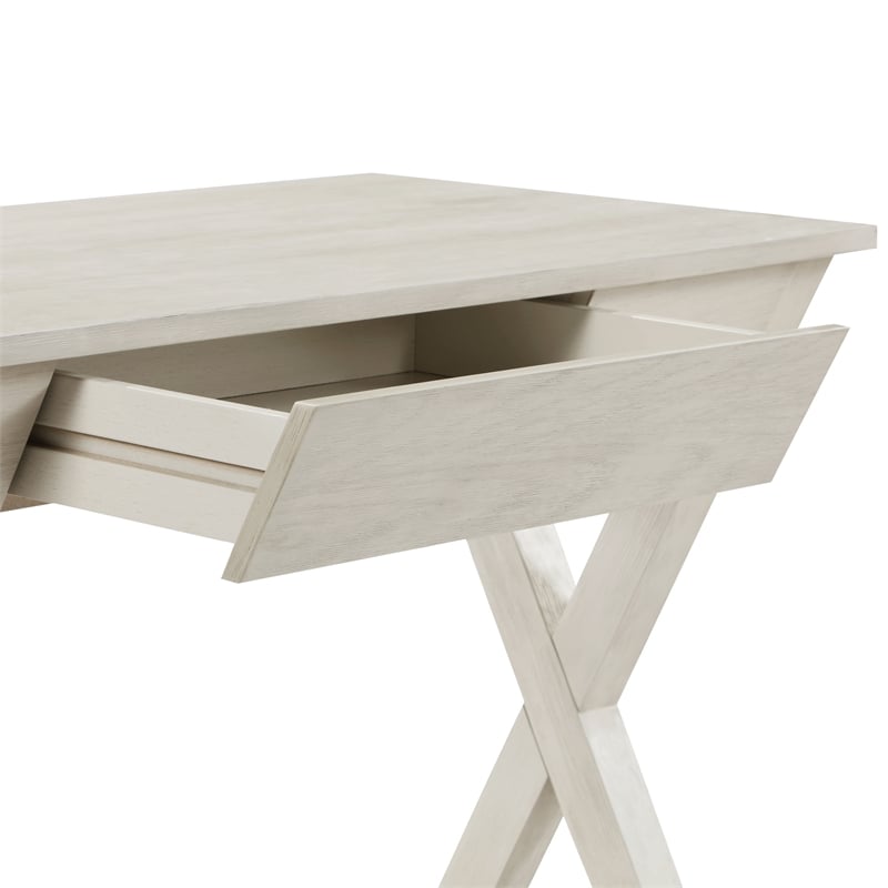 Pemberly Row Writing Desk w/ Drawer in Engineered Wood Weathered White Finish