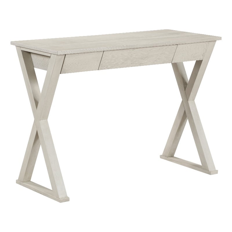 Pemberly Row Writing Desk w/ Drawer in Engineered Wood Weathered White Finish