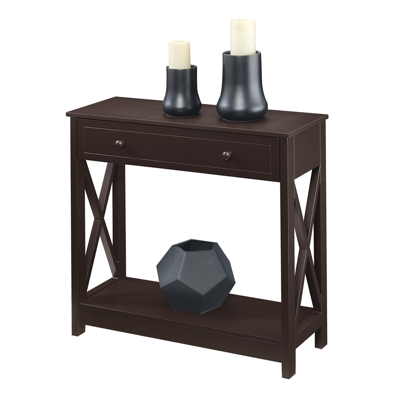 Pemberly Row One-Drawer Entryway Hall Table with Shelf in Espresso Wood Finish