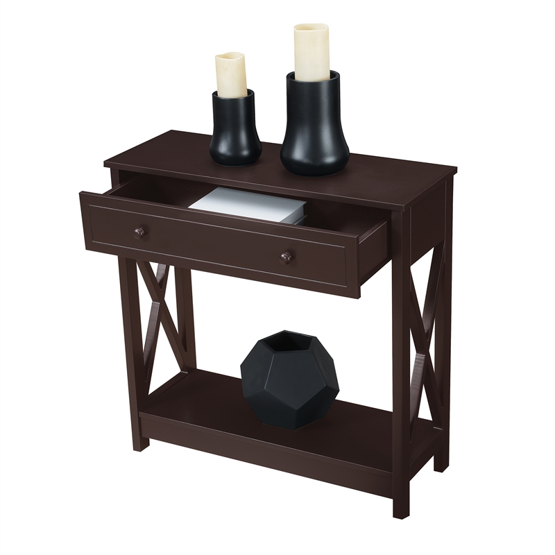 Pemberly Row One-Drawer Entryway Hall Table with Shelf in Espresso Wood Finish