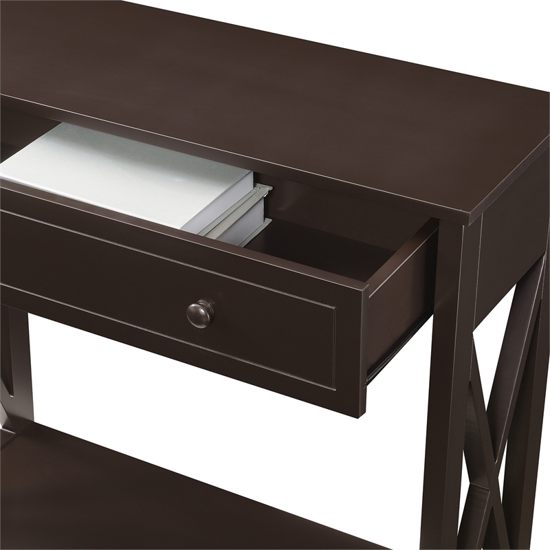Pemberly Row One-Drawer Entryway Hall Table with Shelf in Espresso Wood Finish