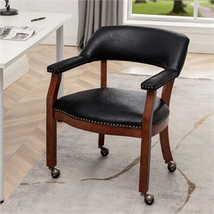 Pemberly Row Armchair with Wheels in Black Faux Leather Fabric