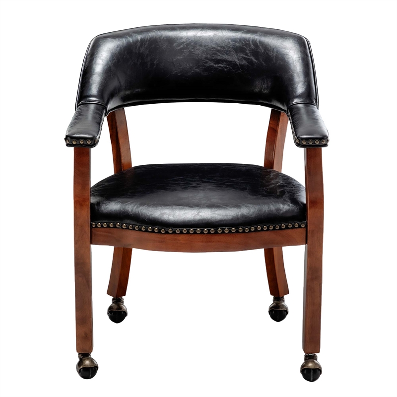 Pemberly Row Armchair with Wheels in Black Faux Leather Fabric