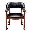 Pemberly Row Armchair with Wheels in Black Faux Leather Fabric