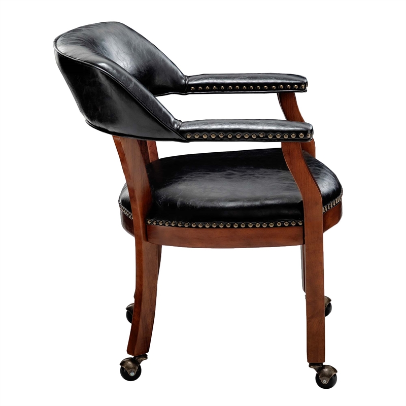 Pemberly Row Armchair with Wheels in Black Faux Leather Fabric