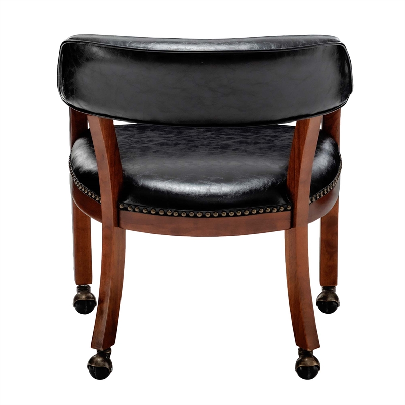 Pemberly Row Armchair with Wheels in Black Faux Leather Fabric