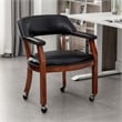 Pemberly Row Armchair with Wheels in Black Faux Leather Fabric