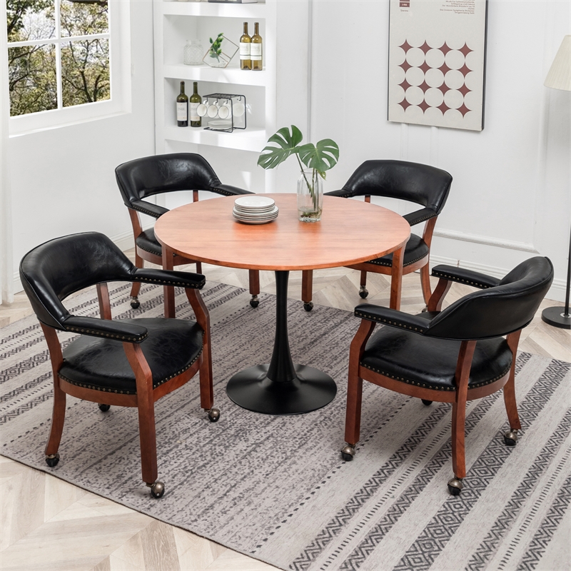 Pemberly Row Armchair with Wheels in Black Faux Leather Fabric