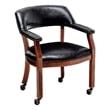 Pemberly Row Armchair with Wheels in Black Faux Leather Fabric