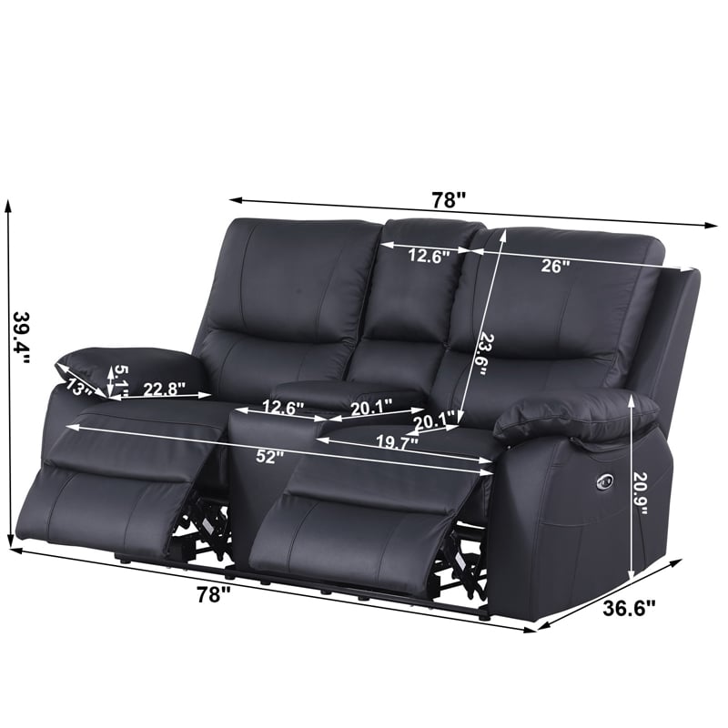 Pemberly Row Recliner Leather Sofa w/ Cup Holders & Storage Loveseat in Gray