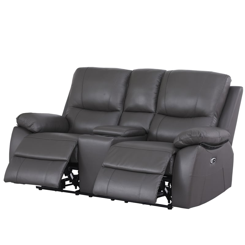 Pemberly Row Recliner Leather Sofa w/ Cup Holders & Storage Loveseat in Gray